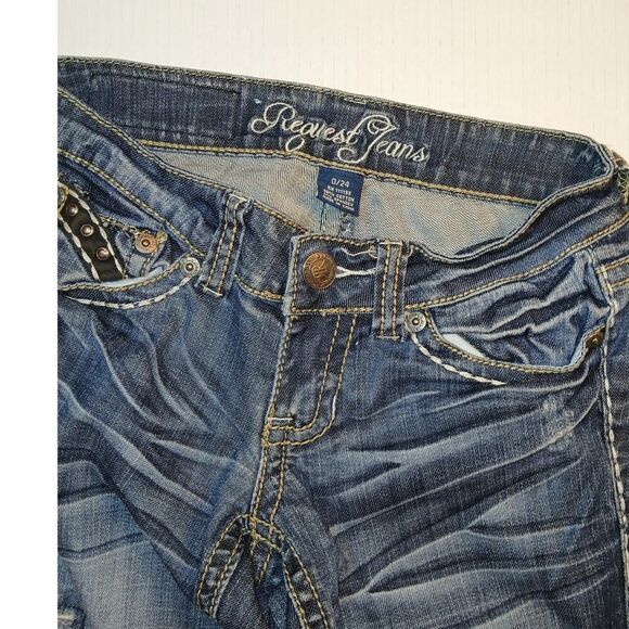 Request Designer Embellished Blue Denim Jeans - Size 0 WOW!! - Picture 2 of 6
